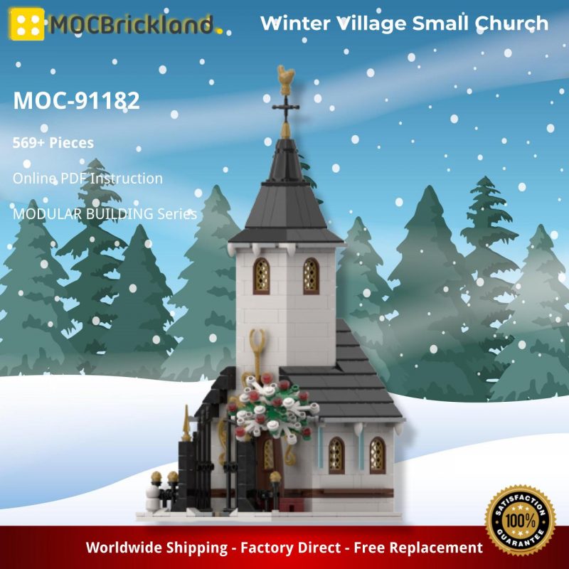 MODULAR BUILDING MOC 91182 Winter Village Small Church by Cvanhulle MOCBRICKLAND 3 800x800 1