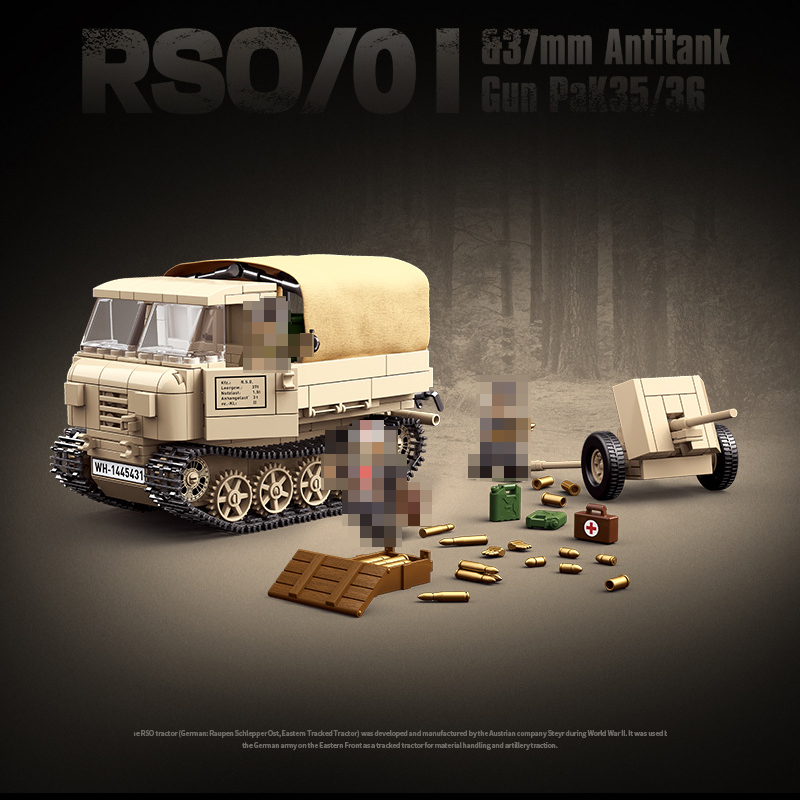 Quanguan 100250 WWII German RSO01 Tractor 37mm Anti Tank 2